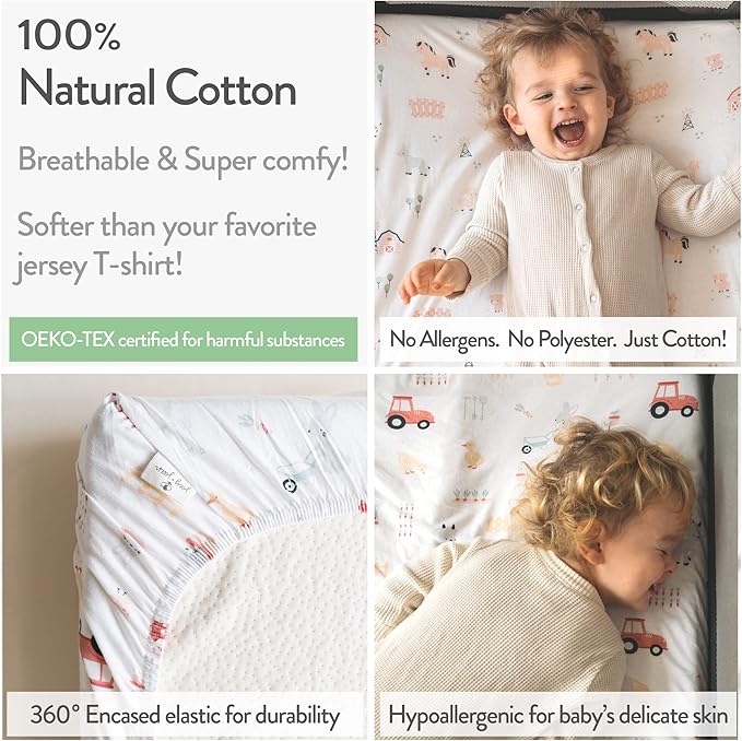 Bassinet Fitted Sheets for Fisher Price Bassinet Soothing Motions, Stow and Go, Rock with Me and Soothing View Bassinet – Snuggly Soft 100% Jersey Cotton – Farm Animals – 2 Pack