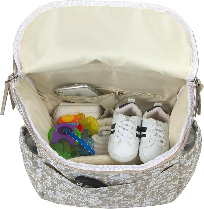 Multi-Function Floral Diaper Backpack and Travel Nappy Baby Bag with Changing Pad and Stroller Straps (Brown Bouquet)