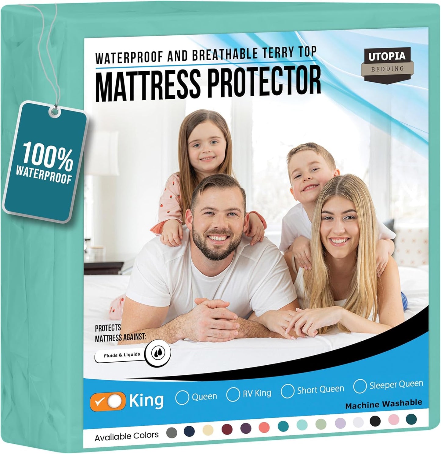 Utopia Bedding Waterproof Mattress Protector King Size, Premium Terry Mattress Cover 200 GSM, Breathable, Fitted Style with Stretchable Pockets (Spa Blue)