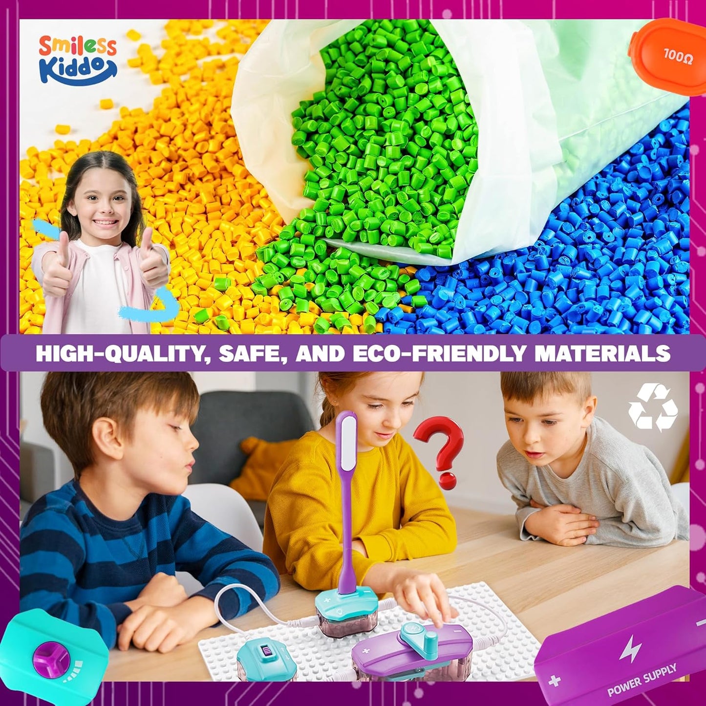 SMILESSKIDDO Circuit Board for Kids, 45 PCS DIY Electronics Exploration Kit with 100+ Projects, Physics Science Experiments, School Family STEM Educational Toy Gift for Kids 6+