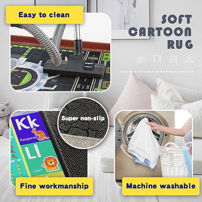Play Rug for Playroom 2x3 Airport Carpet for Boys Bedroom with Combined City Road Traffic System Aircraft Runway Playmat Rugs Carpet Non-Slip Washable Area Mat