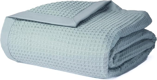 Salt Earth GOTS Certified 100% Organic Cotton Throw Blanket, 108"X90" Blankets & Throws for Bed, Throw Blanket for Couch,Modern & Cozy Blanket, All Seasons Waffle Blanket, Soft Blanket (Silver Blue)