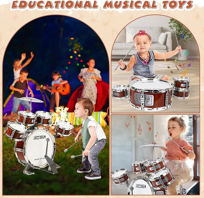 Toy Drum Set for Kids Toddler Jazz Drum Kit with 5 Drums Percussion Musical Instruments Toys for 3 4 5 Year Old Boys Girls Gifts Ages 3-5