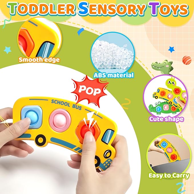 6PC Fidget Sensory Toys for Baby Airplane Travel Essential Activities, Toddler Party Favors Animal Pop Toys Fine Motor Skills Autism Autistic Gifts for 12+ Month Babies Toddlers 1 2 3 Year Old
