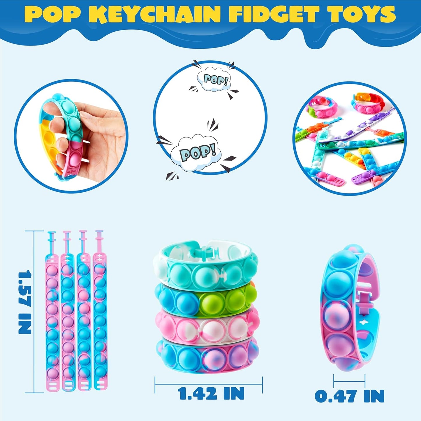 JOYIN Pop Fidget Toys Pop Its Bulk 50 Pack Party Favors for Kids 4-8,8-12 Year, Fidget Bracelets Sensory Toys for Classroom Birthday Carnival Prizes Gifts Goodie Bags Stuffers for Kids