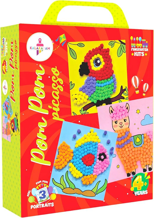 Kalakaram Pom Pom Picasso DIY Art & Craft Kit – Mess-Free Creative Activity for Kids, Pom Pom Craft & Activities, Gifts for Girls & Boys Ages 4, 5, 6, 7, 8, 9, Fun DIY Craft Kits for Children