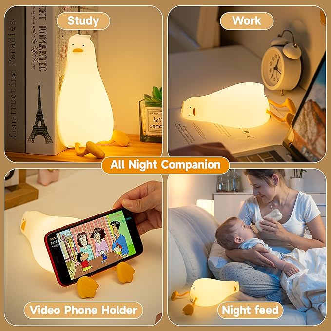 Cute Duck Lamp,Fun Lying Flat Duck/Chicken/Pig/Rabbit/Panda Night Light,LED Squishy Animal Novelty Lamp,Toddler Baby Night Light for Kids,Nursery Touch Kawaii Lamp Room/House Décor