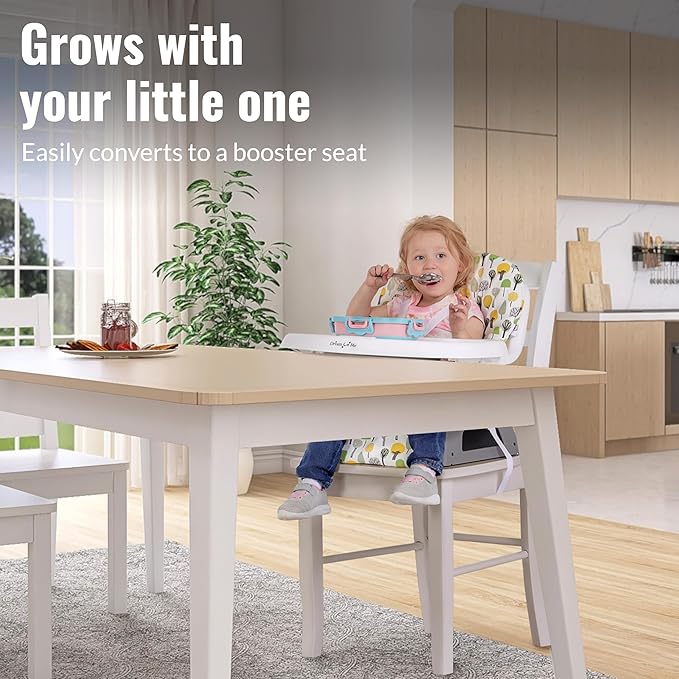 Dream On Me Curio Sit N Seek 3 in 1 Convertible Baby High Chair in Lime, Removable and Adjustable Tray, Portable High Chair, Adjustable Legs, Detachable Footrest, PU Fabric & 5 Point Safety Harness