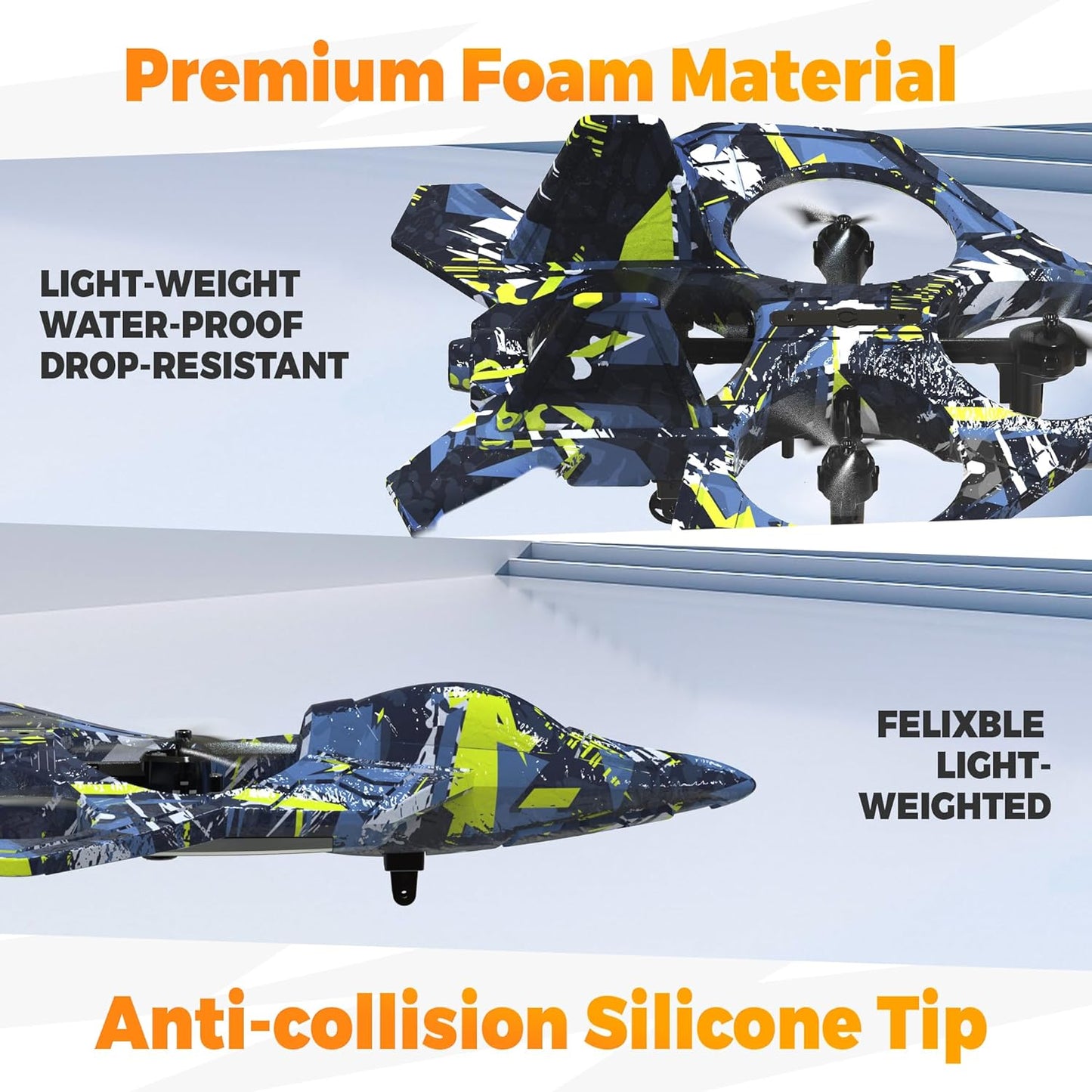 BEZGAR HQ057X RC Fighter Airplane丨Mini Drone Remote Control Jet Plane Stunt Drone for Adults & Kids Toy with Light Gift for Kids Beginner Blue