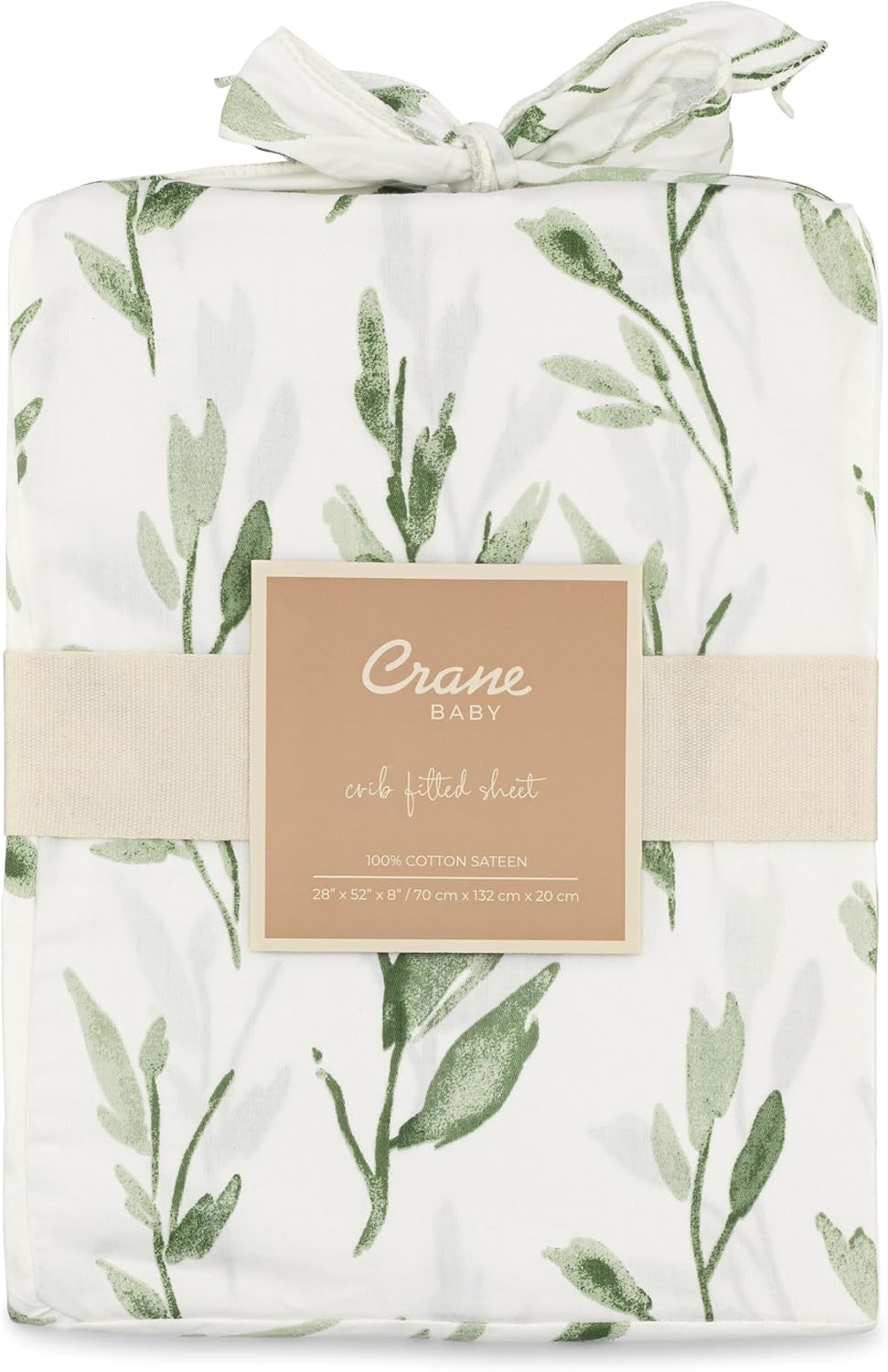 Crane Baby 100% Cotton Sateen Crib Sheet, Fitted for Cribs and Toddler Beds, Baby Crib Sheets, Baby Bedding for Boys and Girls, Green Leaf