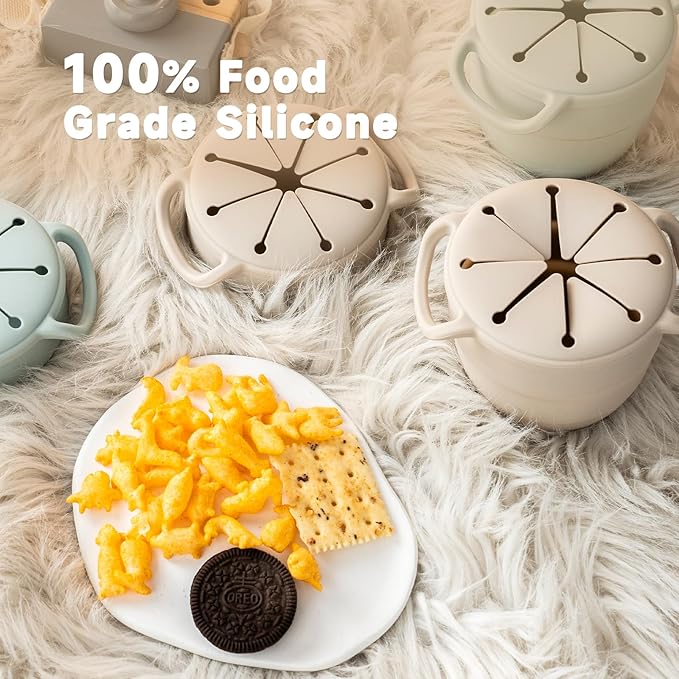 Snack Cups for Toddlers Spill Proof,Baby Snack Containers,Collapsible Food Grade Silicone Snack Cup,Dishwasher Safe and BPA Free,Set Of 2,13 Oz,Grey