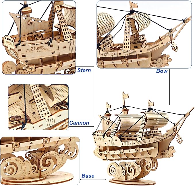 Kaptein 3D Wooden Puzzles for Adults & Teens – DIY Ship Model Kit to Build – Brain Teaser Craft – Birthday Gifts & Desk Decor