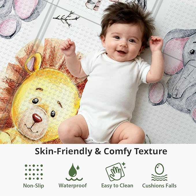 71x59 Foldable Foam Baby Play Mat for Floor, Babies Activity Tummy Time Playmat, Kids Non Toxic Foam Thick Play Mat for Baby, Toddlers, Waterproof & Anti-slip Crawling Mats