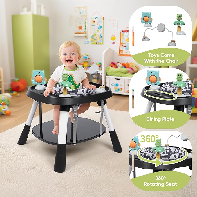 15 in 1 Convertiable High Chair for Babies and Toddlers, 2 in 1 Highchair & Activity Center w/Toys, Booster Seat, Toddler Chair w/5-Point Harness & Removable Tray & 2-Layer Cusion (Black)