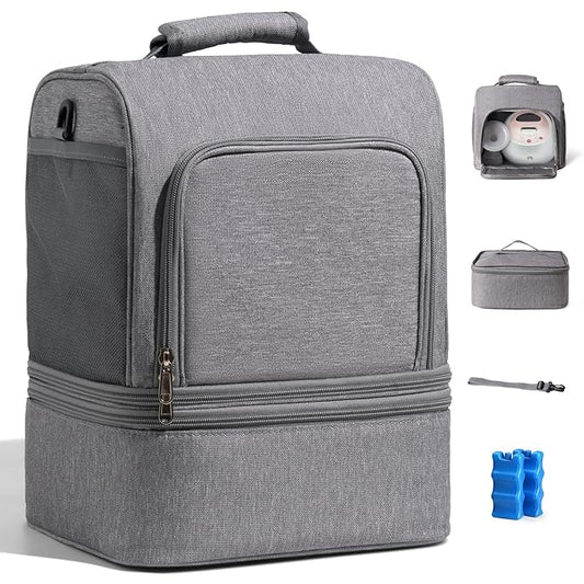 NCVI Breast Pump Bag, Double Layer Removable Pump Bag for Spectra S1, S2, Medela, Breast Pump Backpack with Ice Pack, Insulated Breast Milk Cooler Bag for Working Nursing Moms, Grey