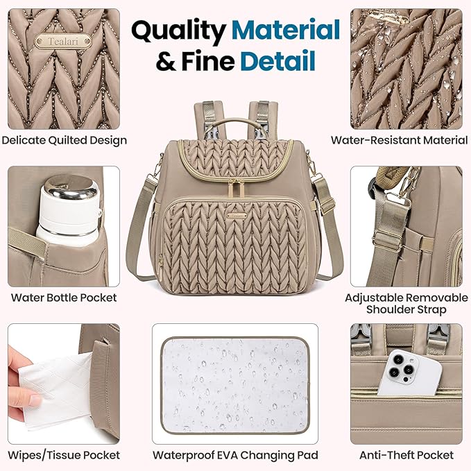 4 in 1 Convertible Diaper Bag Backpack,Waterproof Baby Diaper Bag with Changing Pad,Converts into Baby Tote Bag,Diaper Backpack,Stroller Bag and Crossbody Diaper Bag