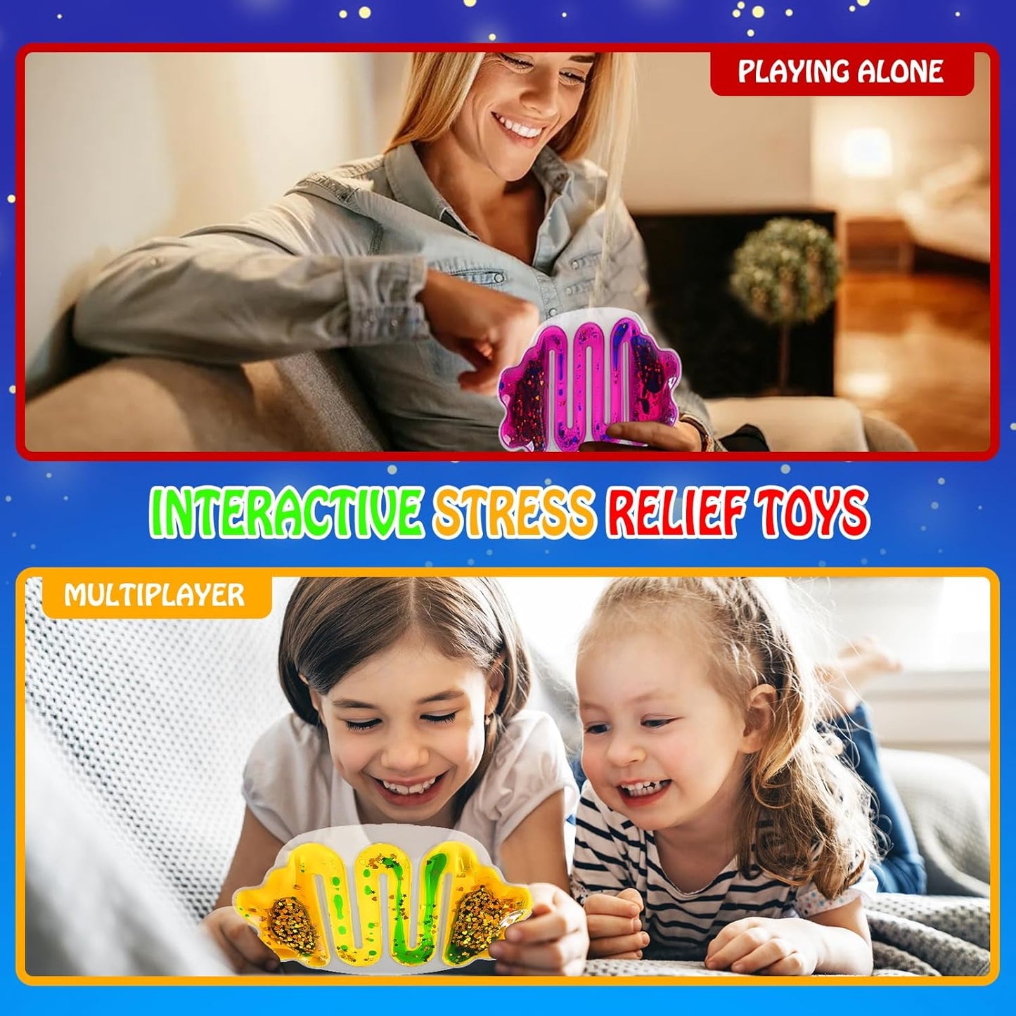 Autism Sensory Fidget Toys: Sensory Toys for Autistic Kids Glitter Sensory Squeeze Tube Anxiety Relief Toys for Ages 3 to Adults Easter Basket Christmas Stocking Stuffers Set of 6 Multi-Color