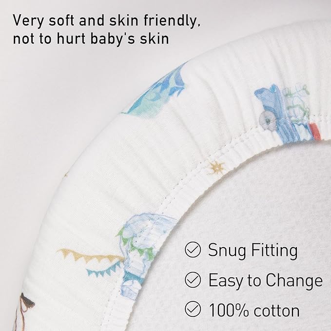 Muslin Bassinet Fitted Sheets, 2 Pack for Baby Boy and Girl, Soft Breathable Baby Pad/Mattress Sheet, Fit for Hourglass Oval and Rectangle Bassinet Mattress (Cute Cars)