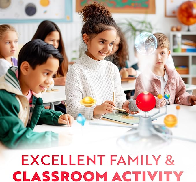 Playz Premium Solar System Model Kit for Kids - 4 Speed Motor, HD Planetarium Projector, 8 Painted Planets & 8 White Foam Balls with Paint and Brush for a Hands-On STEM DIY Project for Space Toys