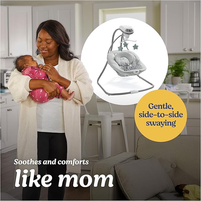 Graco Simple Sway Baby Swing, Side‑to‑Side Motion, Infant Swing with 6 Speeds, Vibration, Ivy