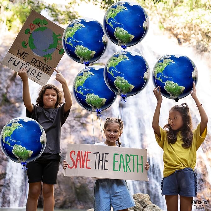 KatchOn, Large Earth Balloons Set - 22 Inch, 6 Pieces | 360 Degree 4D World Balloons, Travel Themed Party Decorations | Globe, Planet Balloon for Classroom Decorations | Earth Day Decoration