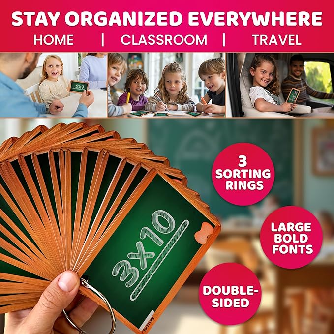 QUOKKA Math Flash Cards for Kids Ages 5-8 - Addition and Subtraction, Multiplication and Division Games for Kids 5-7 - 139 Double-Sided Flashcards for Studying - Large Bold Fonts - Flash Card Rings