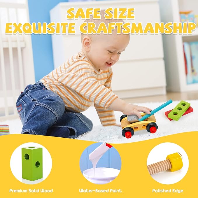 KIDWILL Tool Kit for Kids, 36-Piece Wooden Toddler Tools Set Includes Tool Box, Montessori Educational Stem Construction Toys for 2 3 4 5 6 Year Old Boys Girls, Best Birthday Gift for Kids