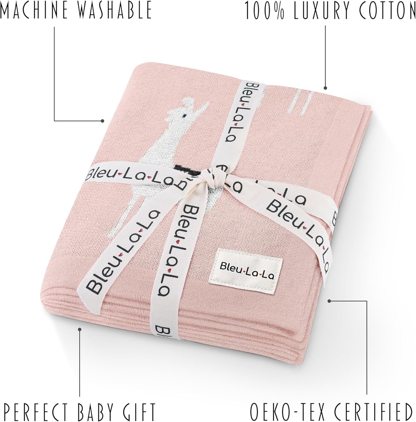 Knit Swaddling Baby Blanket - 100% Fine Loomed Cotton Cozy Receiving Cuddle Stroller Crib Swaddling Stroller Swaddle Quilt Blanket for Newborns Infants Toddler Boys and Girls (Llama - Pink)