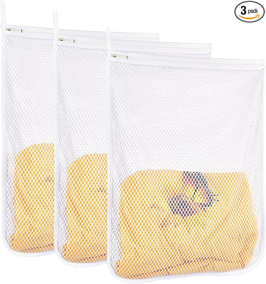 3 pcs Durable Honeycomb Mesh Laundry Bags for Delicates 16" x 19" (3 Large)