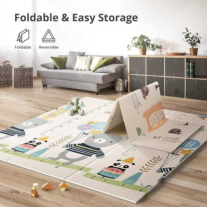 UANLAUO Foldable Baby Play Mat, Extra Large Waterproof Activity Playmats for Babies,Toddlers, Infants, Play & Tummy Time, Foam Baby Mat for Floor with Travel Bag (Bear(59x59x0.4inch))