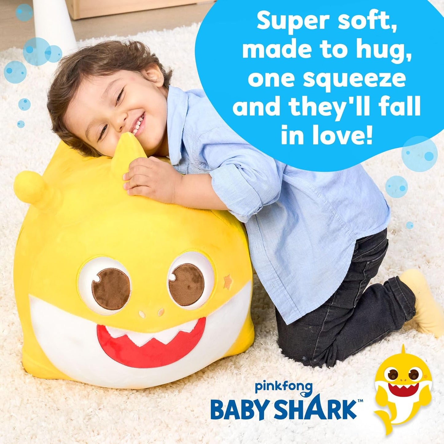 JITTERYGIT Baby Shark Official Bouncy Hopper Plush Musical Singing Toy - Inflatable Animal Ride On for Indoor & Outdoor - Birthday Gift for Kids & Toddlers (Boys & Girls) Ages 18+ Months (Yellow)