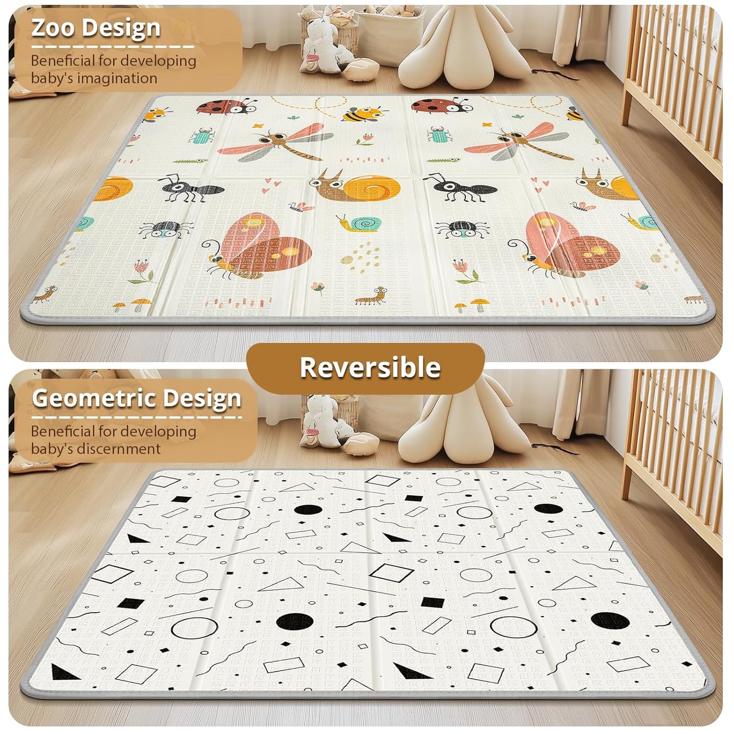 Foldable Baby Play Mat, PIGLOG Waterproof Playmats for Babies and Toddlers Kids, Safe Foam Playmat for Tummy Time, 50x50 Playpen Mat, Reversible Portable Baby Floor Mat for Infant, Toddler, Dragonfly