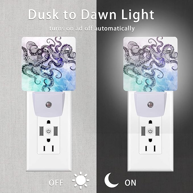Octopus Night Light,Crystal Design Element Night Lights Plug into Wall Dusk to Dawn Sensor Led Lamp for Women Men,Led Lights for Stairway/Hallway/Bedroom