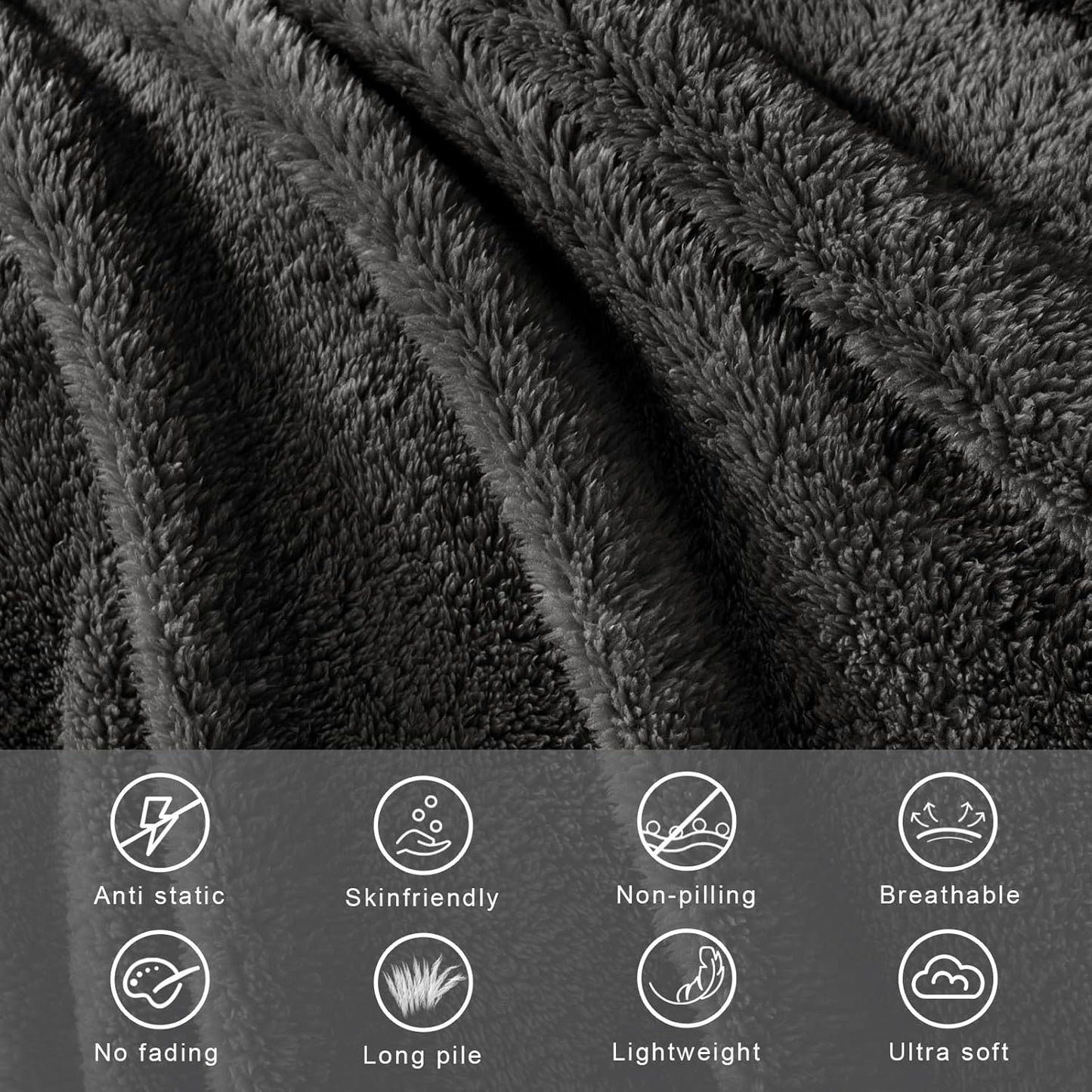 Exclusivo Mezcla Queen Size Flannel Fleece Blanket, Super Soft Velvet Plush Bed Blanket, Fuzzy Cozy and Warm for All Seasons, 90x90 Inches, Dark Grey