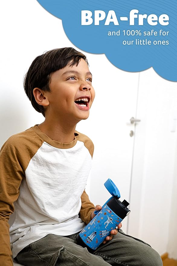 Jarlson® Mali Children's Water Bottle, Thermal Stainless Steel Water Bottle, BPA-Free, Leak-Proof, Children's Bottle with Chug Lid, Bottle for School, Nursery (Space, 350 ml)