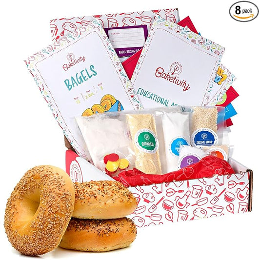 Baketivity Kids Baking Set, Meal Cooking Party Supply Kit for Teens, Real Fun Little Junior Chef Essential Kitchen Lessons, Includes Pre-Measured Ingredients (Baketivity Kit, Bagels)