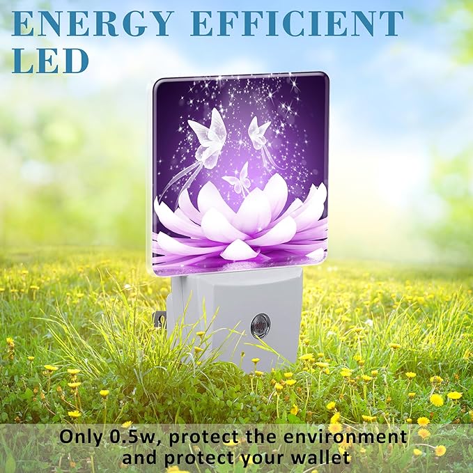Beautiful Lotus Flower and Butterfly Night Light Plug into Wall with Dusk to Dawn Sensor Cute Nightlight for Kid Girls Boys Women Men Room Decor, Hallway, Kitchen, Bathroom, Nursery, Stairs