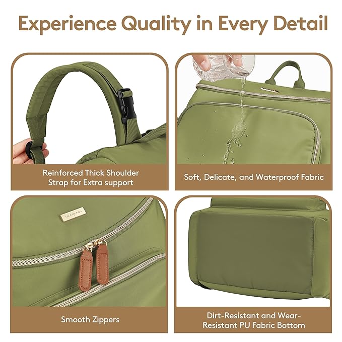 Small Diaper Bag Backpack, Lightweight Baby Bag for Moms and Dads, Compact Travel Diaper Backpack with Stroller Straps & Changing Pad, Waterproof & Stylish Baby Bag for Everyday Essentials - GREEN