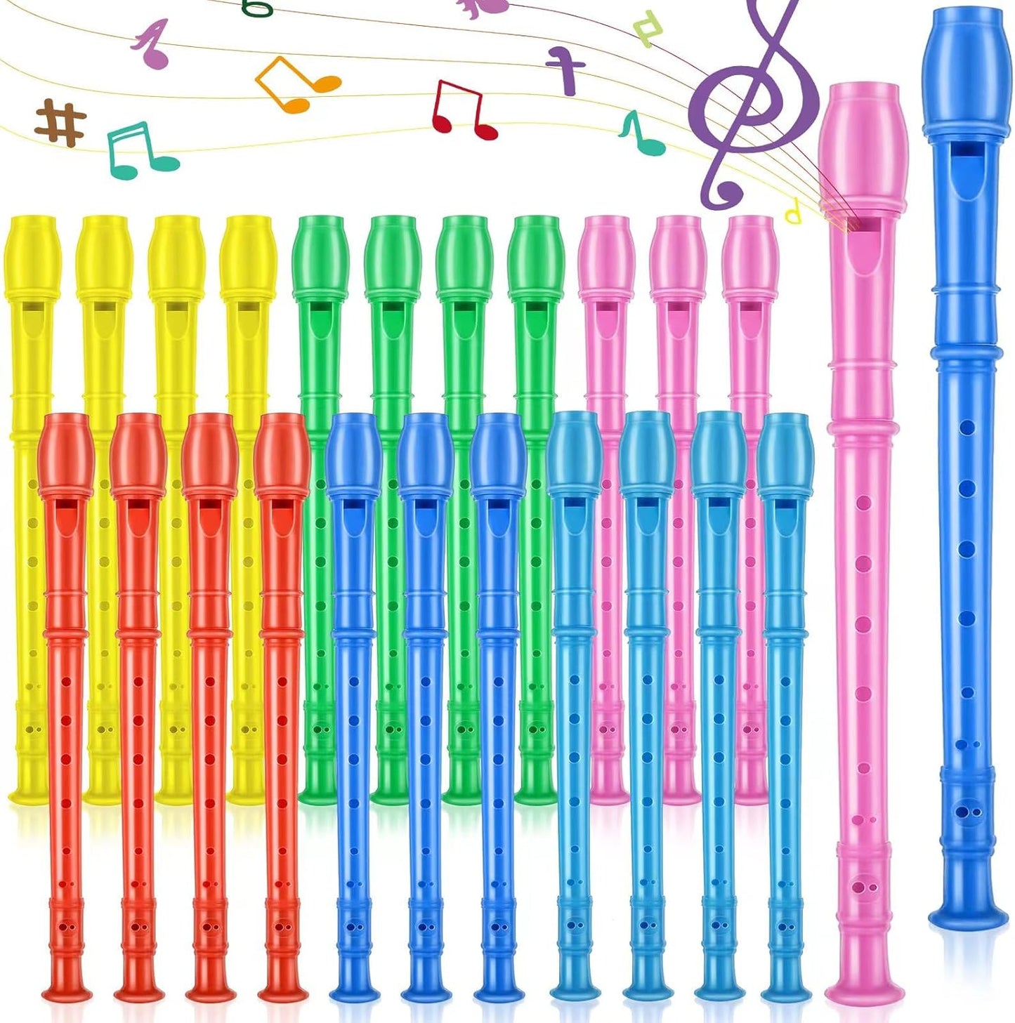 8 Hole Soprano Recorders Descant Flute Bulk With Cleaning Rod German Style for Back to School Gift Christmas Shoebox Supplies Musical Instruments Party Favor (24 Pack)