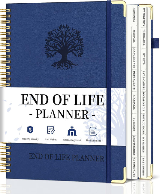 End of Life Planner, Spiral Estate Planning Organizer with Tabs for Senior, I'm Dead Now What Planner for Final Arrangements & Important Affairs with Large Print, 7.9"x10.4", Blue