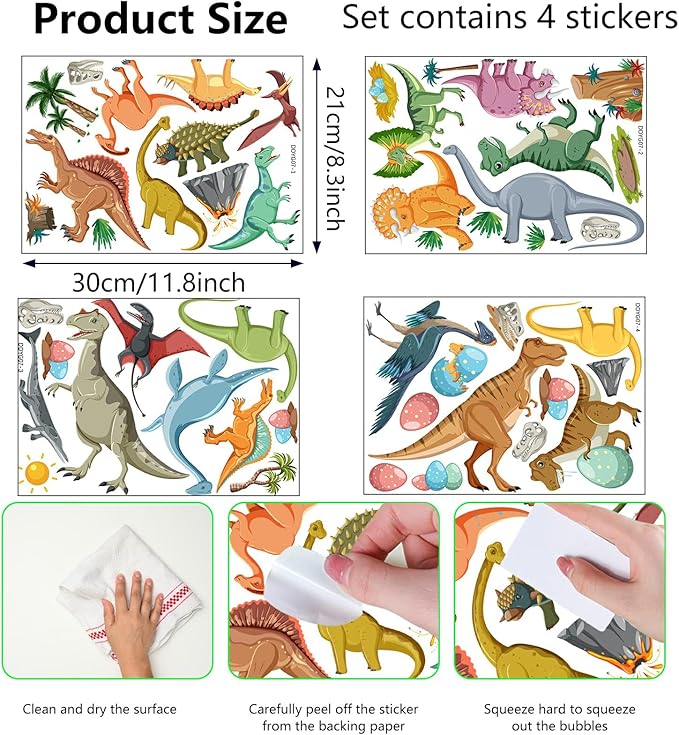 Glow in The Dark Dinosaur Stickers, 48 PCS Glowing Luminous Dinosaur Eggs Wall Decals Jungle Dino Ceiling Stickers for Kids Boys Girls Bedroom Nursery Playroom Party Room Decor