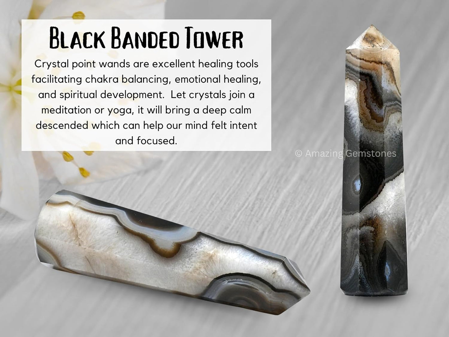 Amazing Gemstone Black Banded Agate Onyx Crystal Towers ~ Natural Healing Crystal Point Obelisk for Reiki Healing and Crystal Grid (2" to 3" Inch)