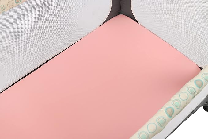 Onacosht Pack n Play Sheets 2 Pack for Baby Girl, Stretchy Jersey Knitted Playard Fitted Sheets Portable Mini Crib Mattress Cover, Watercolor Green Leaf and Plain Pink