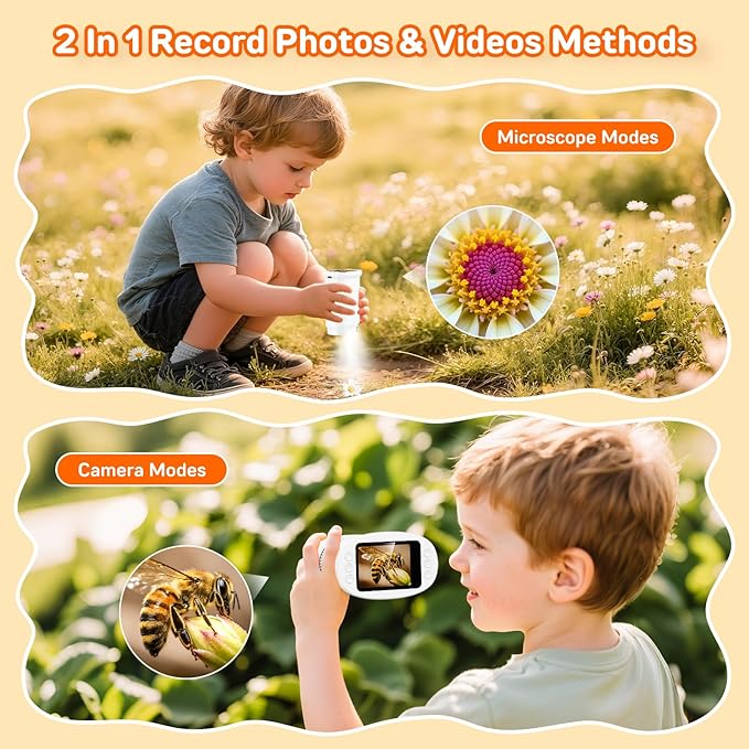 1000X Handheld Digital Microscope for Kids with 2.0" IPS Screen, Portable STEM Science Lab Toy, Rechargeable Pocket Microscope Educational Gift for Boys & Girls Age 4-6 8-12, White