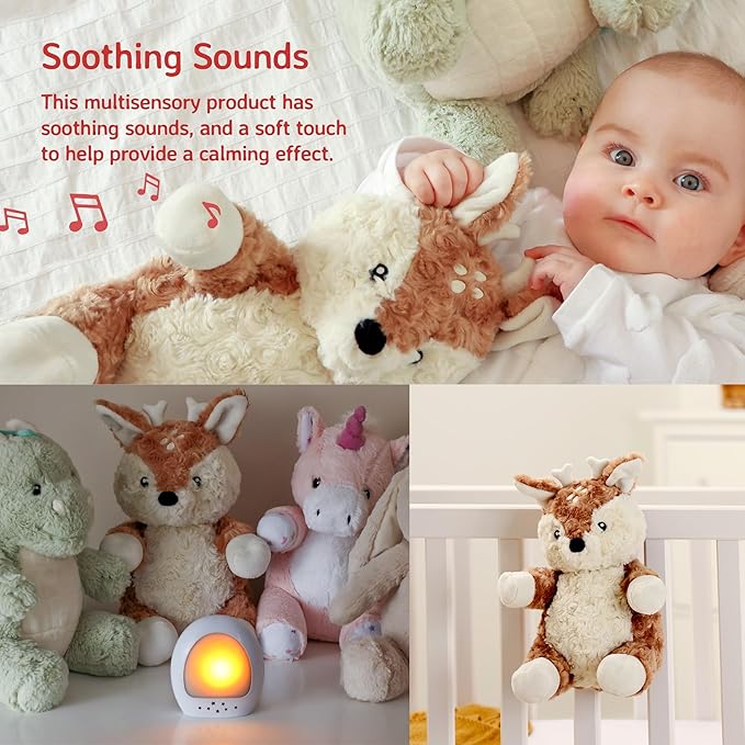 Cloud b Sound Machine with White Noise Soothing Sounds | Cuddly Stuffed Animal & Nomadic Nightlight | Record Parent Voice | Adjustable Settings and Auto-Shutoff | LoveLight Buddies - Finley Fawn
