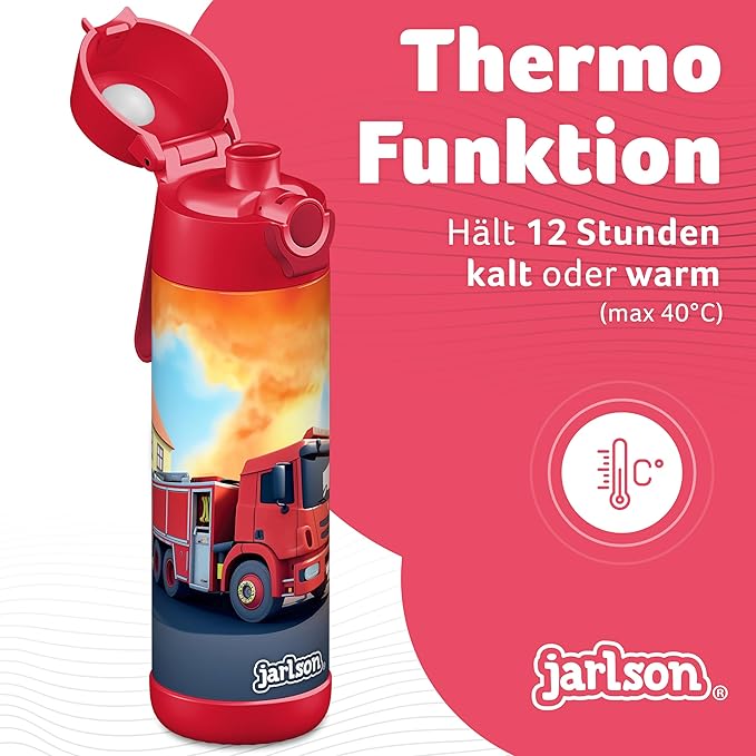 Jarlson® Mali Children's Water Bottle, Thermal Stainless Steel Water Bottle, BPA-Free, Leak-Proof, Children's Bottle with Chug Lid, Bottle for School, Nursery (Fire Engine Red, 18 oz)
