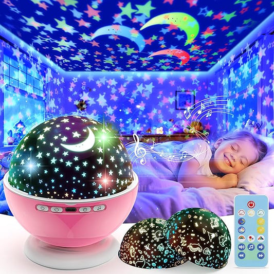 Kids Star Night Light, Night Light Projector,Nebula Star Projector 360 Degree Rotation - 6 LED Bulbs 18 Light Color Changing with USB Cable, Romantic Gifts for Men Women Children (Pink)