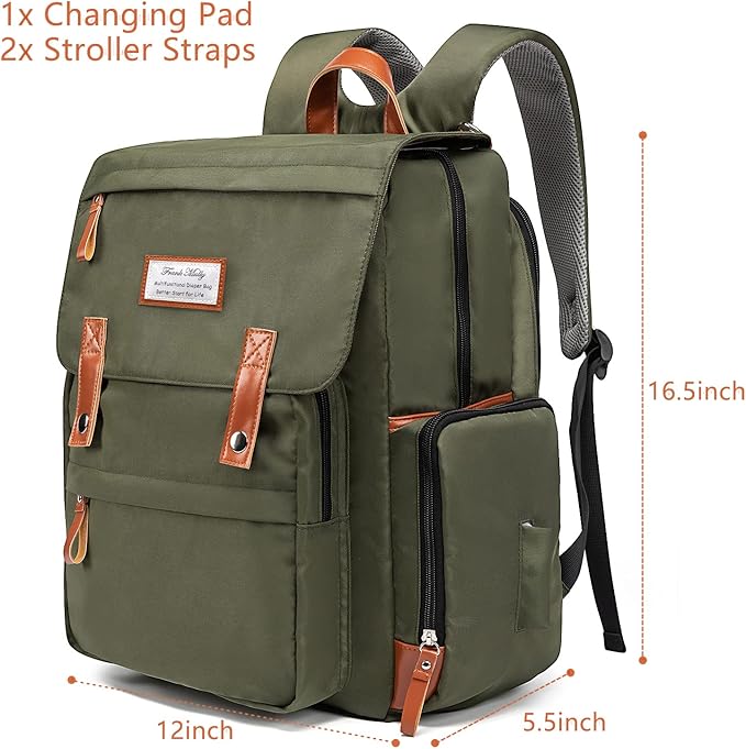 Frank Mully Diaper Bag Backpack Large Multifunction Travel Baby Bag for Mom Dad Army Green