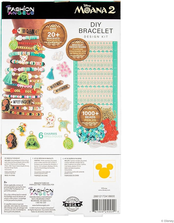 Fashion Angels Disney Moana 2 DIY Bracelet Making Kit, Includes 1,000+ Beads, 6 Charms, Design Board & More, Makes 20+ Bracelets, Craft for Kids Ages 8+