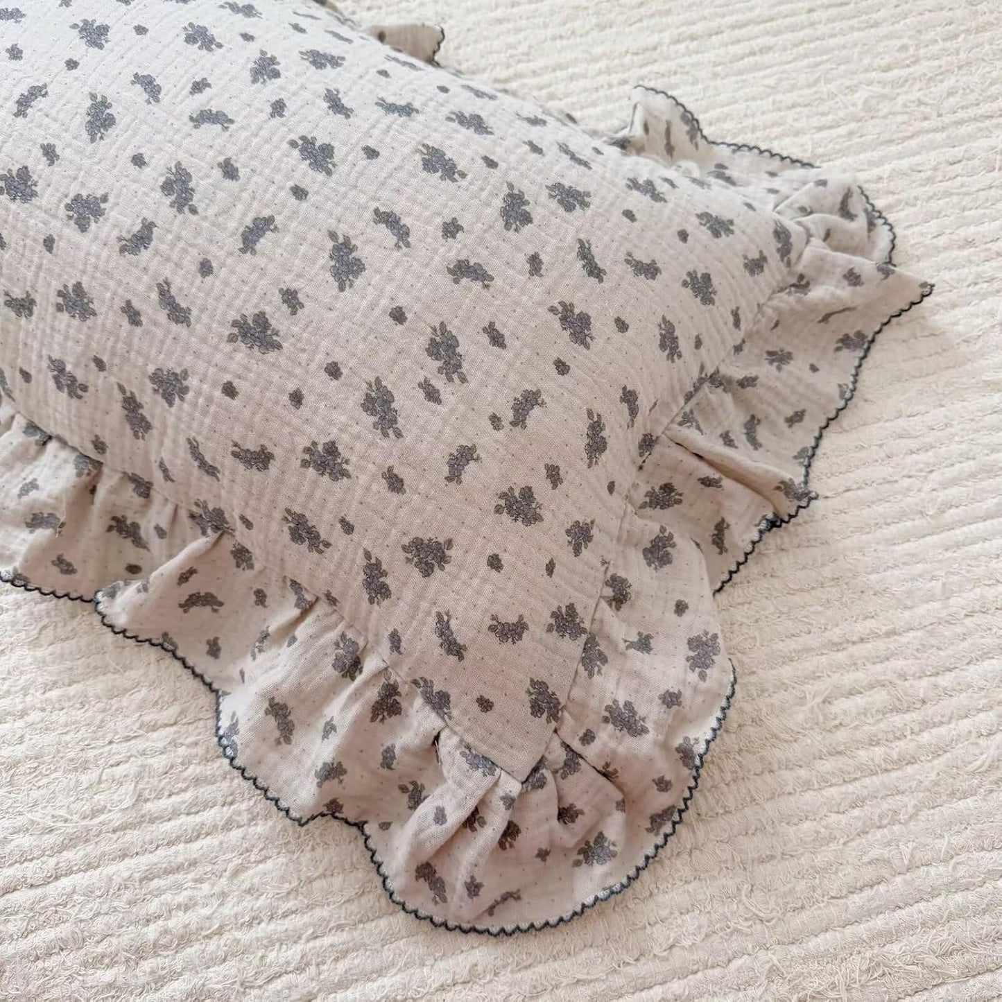 BuLuTu Blue Orchid Flower with Dots Design Kids Pillow Case Standard Size, 20"x26", 1 pc, Soft Breathable Cotton Muslin Pillowcase Durable Pillow Cover for Children Bed, All Seasons